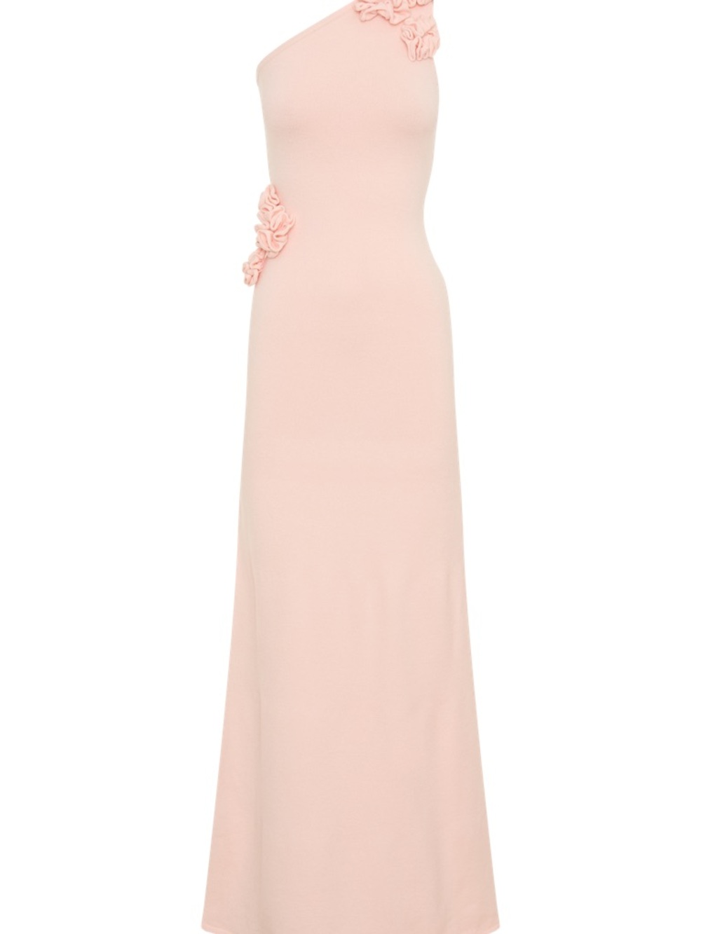 Meshki One-Shoulder Blush Pink Gown with Floral Appliqué